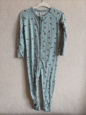 Brave Little Ones Blue Bamboo Bee-Print One-Piece Convertible Footie Pajama